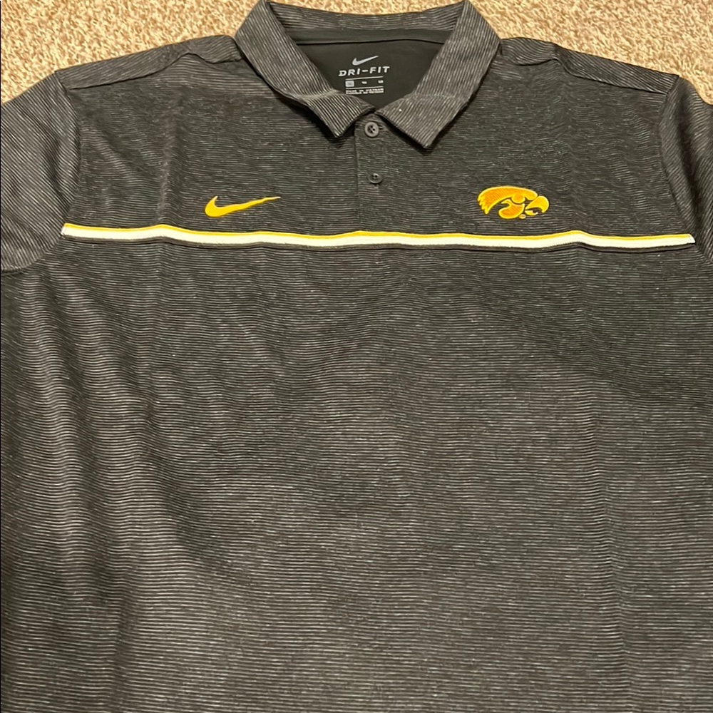 Nike Men's Gray Polo Shirt with Yellow Accents